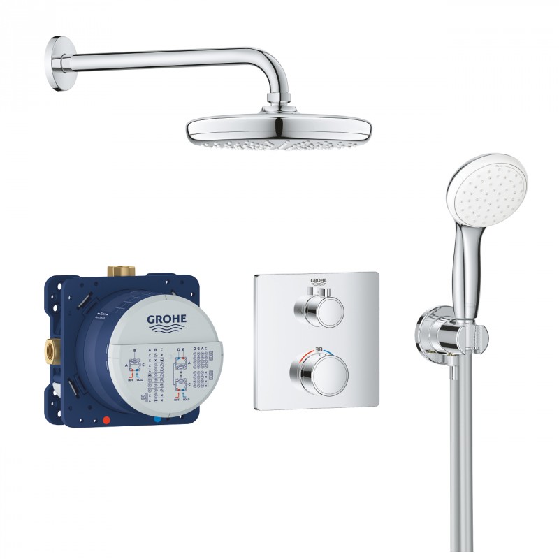 Grohe Grohtherm zestaw prysznicowy podtynkowy z deszczownicą Tempesta 210 i prysznicem ręcznym Tempesta 34729000