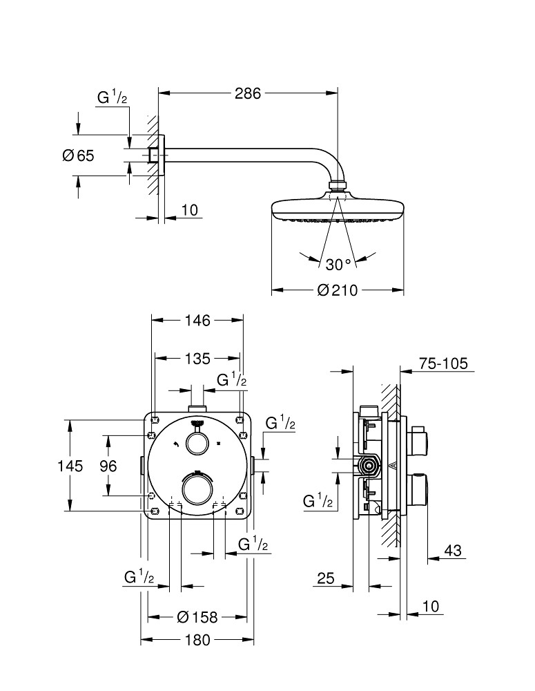 Grohe Grohtherm zestaw prysznicowy podtynkowy z deszczownicą Tempesta 210 34726000