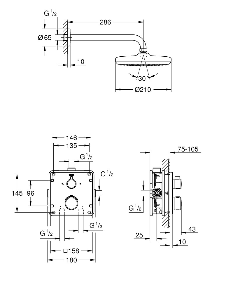 Grohe Grohtherm zestaw prysznicowy podtynkowy z deszczownicą Tempesta 210 34728000