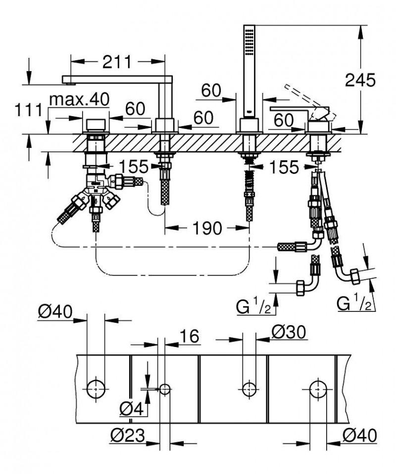 Grohe Plus bateria wannowa czterootworowa chrom 29307003