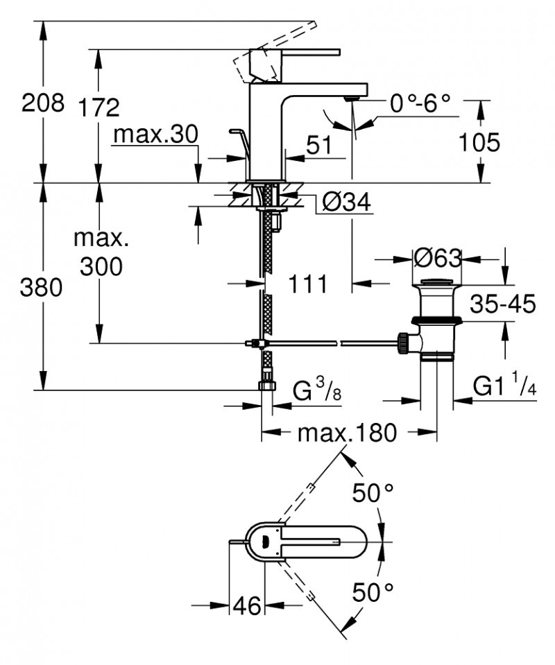 Grohe Plus bateria umywalkowa z korkiem chrom 23871003