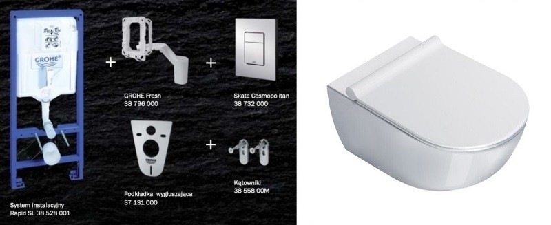 Grohe + Catalano Sfera 54 Newflush - Zestaw 8w1 - kompletny stelaż + muszla + deska wolnoopadająca slim + mocowania