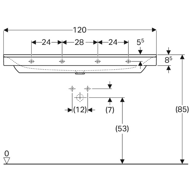 Geberit Xeno 2 umywalka meblowa z jednym otworem na baterię bez przelewu 120x48 cm ceramika biały 500.551.01.1