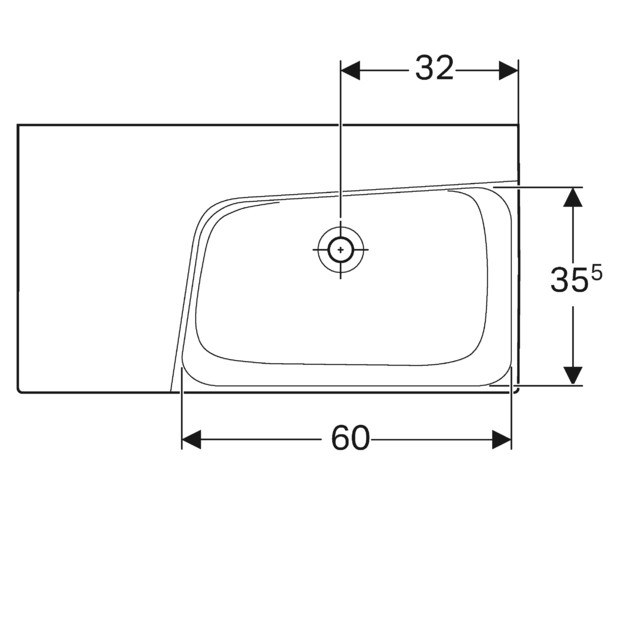 Geberit Xeno 2 umywalka meblowa bez otworu na baterię bez przelewu z półką po lewej stronie 90x48 cm ceramika biały 500.536.01.1