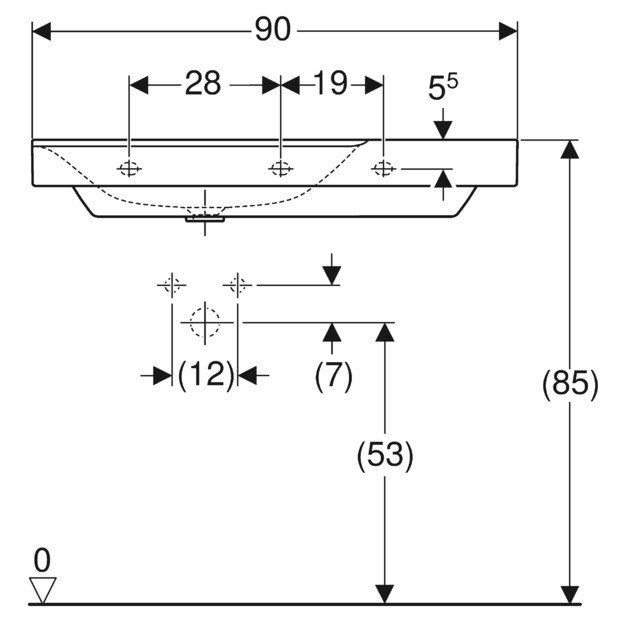 Geberit Xeno 2 umywalka meblowa bez otworu na baterię bez przelewu z półką po prawej stronie 90x48 cm ceramika biały 500.534.01.1