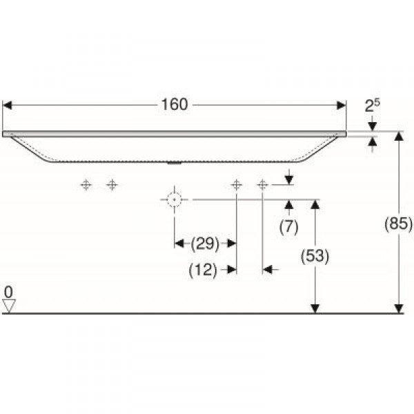 Geberit Xeno 2 umywalka meblowa z dwoma otworami na baterię bez przelewu 160x48 cm Varicor biel alpejska 500.279.00.1