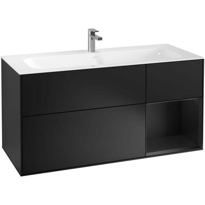 Villeroy&Boch Finion szafka pod umywalkę 120cm z otwartą półką i oświetleniem ściennym Black Matt Lacquer czarny G070PDPD