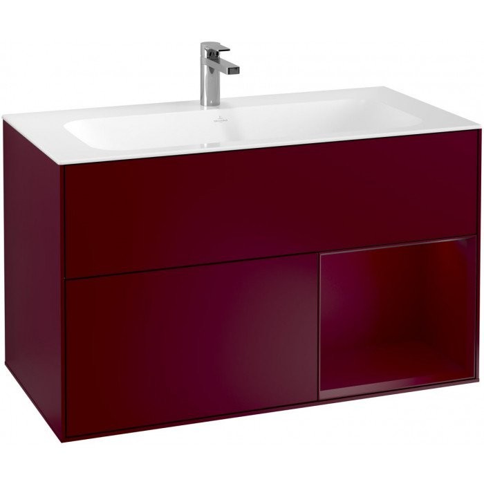 Villeroy&Boch Finion szafka pod umywalkę 100cm z otwartą półką i oświetleniem ściennym Peony Matt Lacquer bordowy G040HBHB