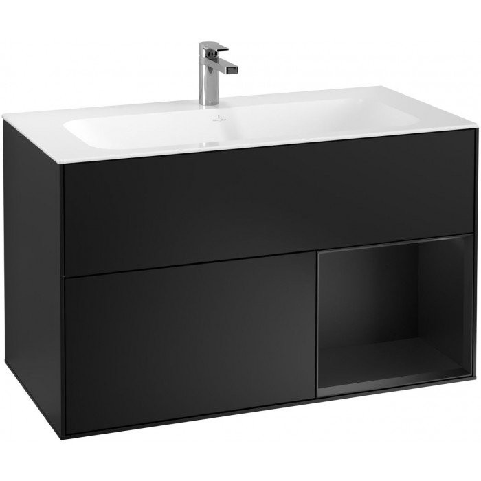 Villeroy&Boch Finion szafka pod umywalkę 100cm z otwartą półką i oświetleniem ściennym Black Matt Lacquer czarny G040PDPD