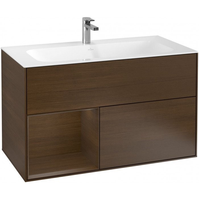 Villeroy&Boch Finion szafka pod umywalkę 100cm z otwartą półką i oświetleniem ściennym Walnut Veneer orzech G030GNGN