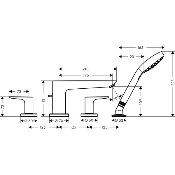 Hansgrohe FinishPlus Talis E 4-otworowa bateria wannowa czarny chrom szczotkowany 71748340