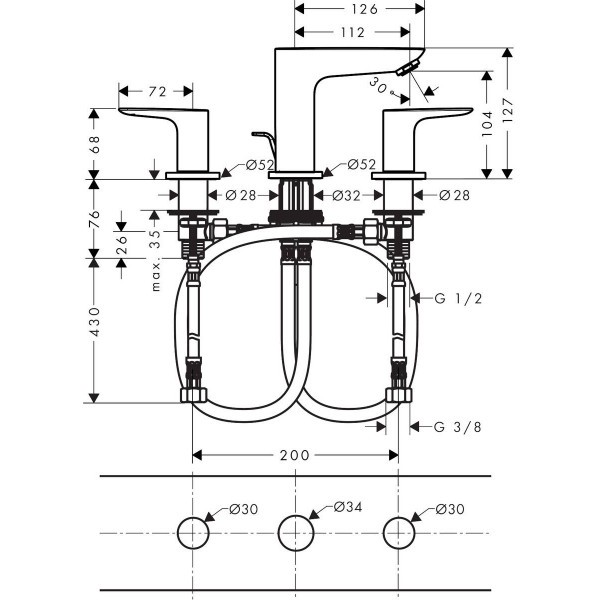 Hansgrohe FinishPlus Talis E 3-otworowa bateria umywalkowa z korkiem brąz szczotkowany 71733140