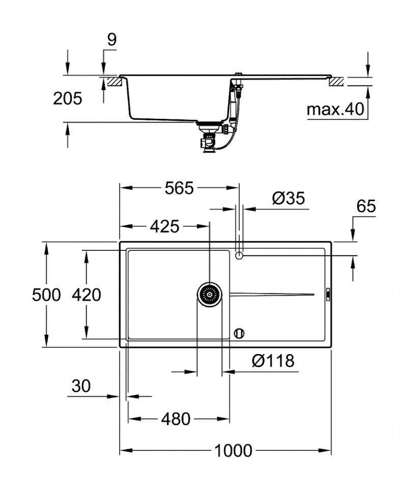 Grohe K400 zlewozmywak wpuszczany w blat 1 komora z ociekaczem 100x50 cm szary granit 31641AT0