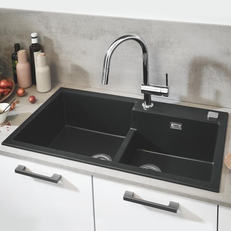 Grohe K500 zlewozmywak wpuszczany w blat 2 komory 86x50 cm czarny granit 31649AP0