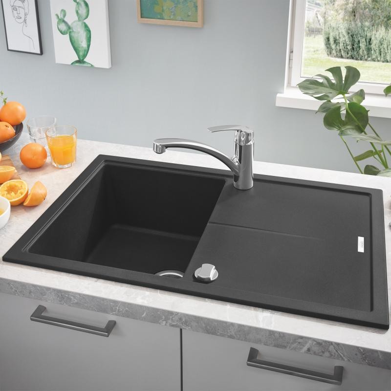 Grohe K400 zlewozmywak wpuszczany w blat 1 komora z ociekaczem 78x50 cm czarny granit 31639AP0