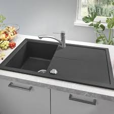 Grohe K400 zlewozmywak wpuszczany w blat 1 komora z ociekaczem 86x50 cm czarny granit 31640AP0