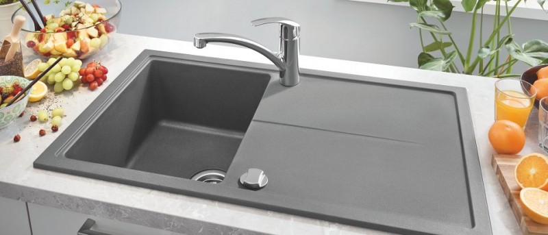 Grohe K400 zlewozmywak wpuszczany w blat 1 komora z ociekaczem 100x50 cm szary granit 31641AT0