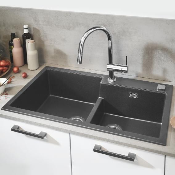 Grohe K500 zlewozmywak wpuszczany w blat 2 komory 86x50 cm szary granit 31649AT0