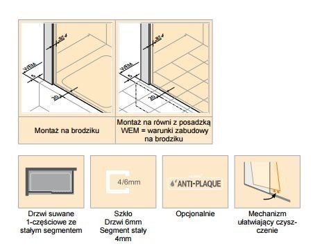 Huppe Classics 2 EasyEntry Black Edition drzwi suwane lewe 180 cm 1-cz. wys.200 czarny przeźroczyste AntiPlaque C25315.123.322