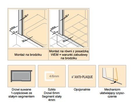 Huppe Classics 2 EasyEntry Black Edition drzwi suwane lewe 115 cm 1-cz. wys.200 czarny przeźroczyste AntiPlaque C25303.123.322