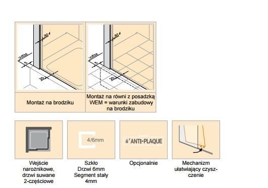 Huppe Classics 2 EasyEntry Black Edition kabina kwadratowa 120x120 drzwi suwane 2-cz. wys.200 czarny przeźroczyste Antiplaque C25005.123.322