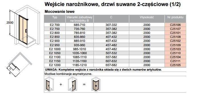 Huppe Classics 2 EasyEntry Black Edition 1/2 kabiny część prawa 105 cm drzwi suwane 2-cz. wys.200 cm czarny przeźroczyste AntiPlaque C25210.123.322