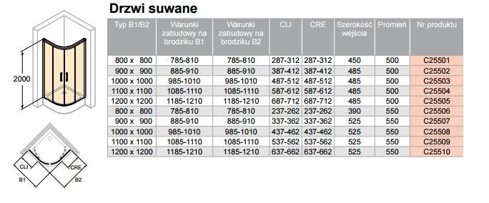 Huppe Classics 2 EasyEntry Black Edition kabina półokrągła 90x90 drzwi suwane r.500 wys.200 czarny przeźroczyste AntiPlaque C25502.123.322