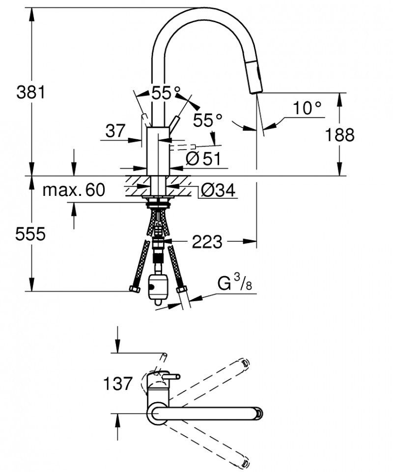 Grohe Concetto bateria kuchenna zlewozmywakowa z wyciąganą wylewką stal nierdzewna 31483DC2