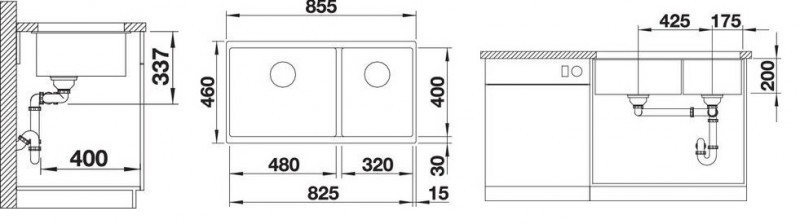 Blanco Subline 480/320-U Silgranit PuraDur II zlewozmywak granitowy 2 komory podwieszany kolor kawowy 523593