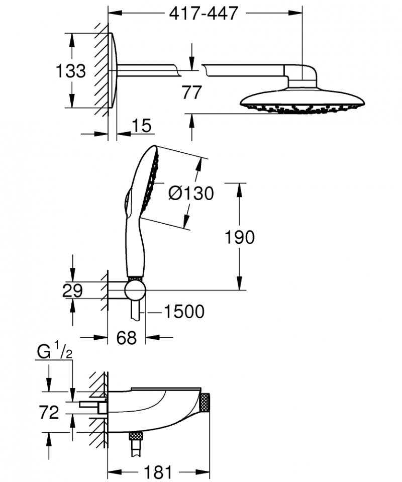 Grohe Rainshower System SmartControl 360 Mono podtynkowy zestaw prysznicowy termostatyczny z deszczownicą moon white 26446LS0