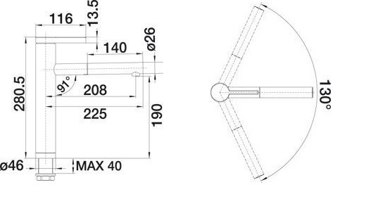 Blanco Linee-S bateria zlewozmywakowa z wylewką stal matowa 517593