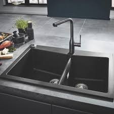 Grohe K700 zlewozmywak wpuszczany w blat 2 komory 84x56 cm czarny granit 31657AP0