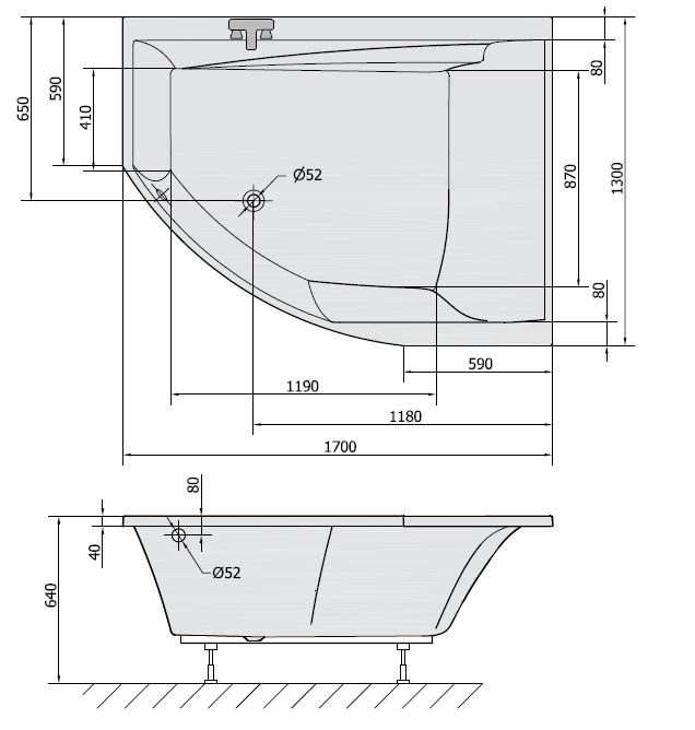 Polysan Tandem R wanna asymetryczna prawa 170x130 cm akryl biały 97611