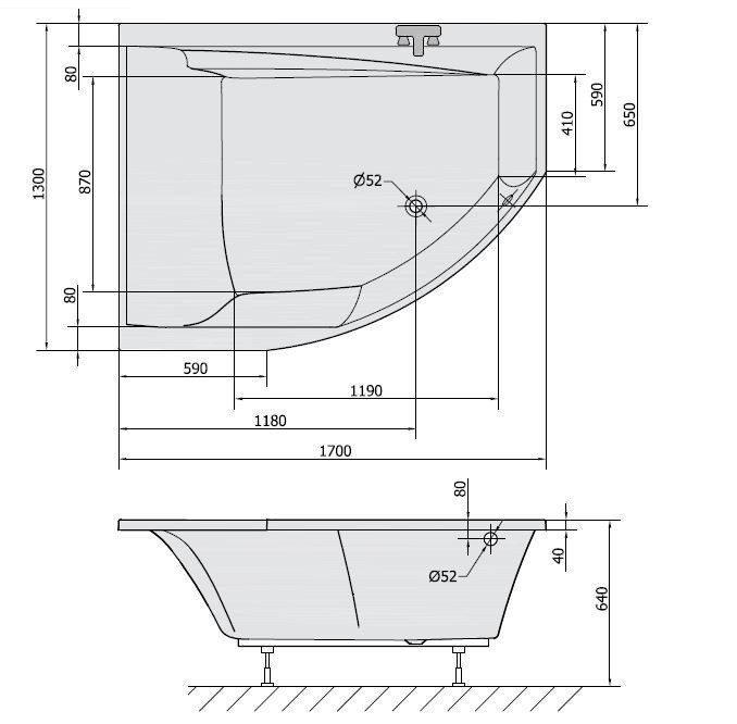 Polysan Tandem L wanna asymetryczna lewa 170x130 cm akryl biały 96611