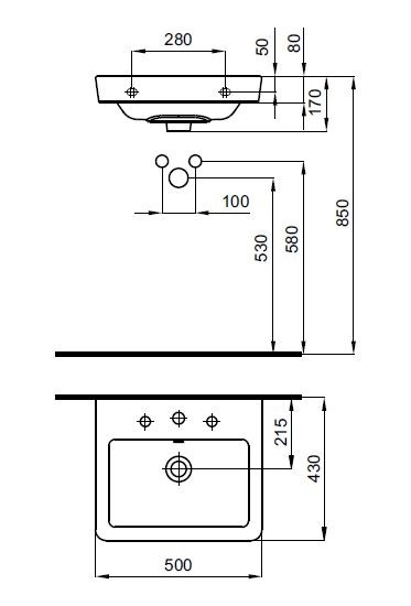 Roca Caserta umywalka wisząca 50x43 biały A3270J3000