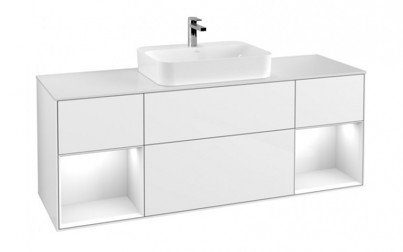 Villeroy&Boch Finion szafka pod umywalkę 160 cm z 4 szufladami 2 otwartymi półkami i oświetleniem LED Glossy White Lacquer biały G451GFGF