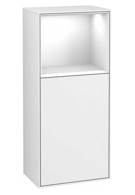 Villeroy&Boch Finion szafka boczna z otwartą półką, oświetleniem ściennym i stacją ładowania 94 cm drzwi lewe Glossy White Lacquer biały G520GFGF