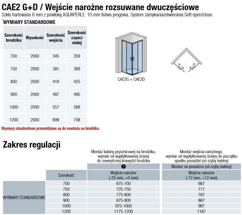 Sanswiss Cadura drzwi przesuwne dwuczęściowe lewe 75 cm wejście narożne (połowa kabiny) srebrny połysk przeźroczyste CAE2G0755007