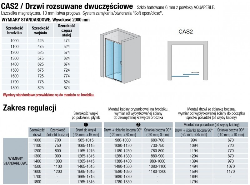 Sanswiss Cadura drzwi przesuwne dwuczęściowe prawe 110 cm srebrny połysk przeźroczyste CAS2D1105007