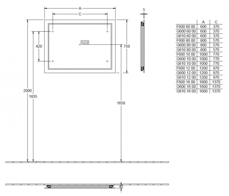 Villeroy&Boch Finion lustro prostokątne z oświetleniem ściennym 120x75 cm G6001200