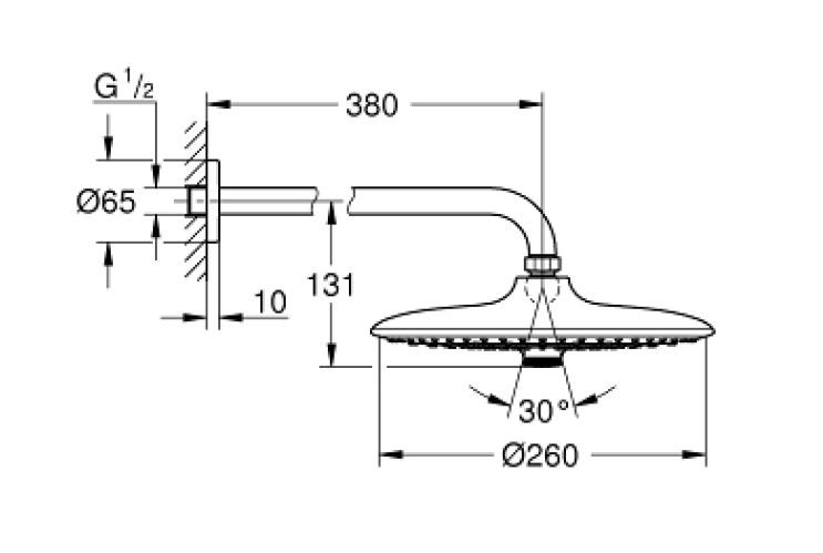 Grohe Euphoria 260 deszczownica głowica prysznicowa okrągła 3-funkcyjna, z ramieniem ściennym chrom 26458000