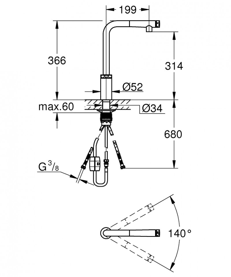 Grohe Minta SmartControl bateria kuchenna zlewozmywakowa z wyciąganą wylewką stal nierdzewna 31613DC0