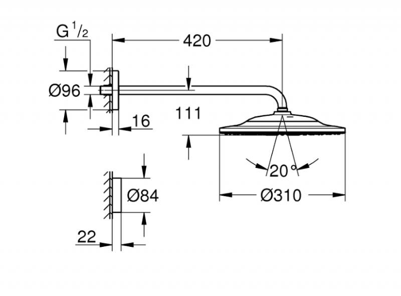 Grohe Rainshower 310 SmartConnect deszczownica 31x31 z ramieniem 2 strumienie  z pilotem chrom połysk 26640000