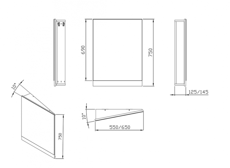 Ravak 10 lustro narożne 55x75 cm prawe biały połysk X000001073