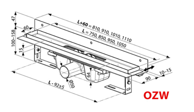 Ravak 10 odpływ liniowy przyścienny stal nierdzewna 85 cm X01629