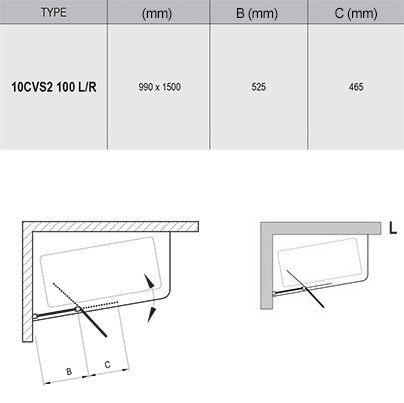 Ravak 10 parawan nawannowy dwuczęściowy lewy 99x150 cm biały 7QLA0103Z1