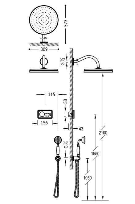 Tres Clasic SHOWER TECHNOLOGY zestaw prysznicowy termostatyczny z baterią podtynkową z deszczownicą stal 092.262.01.AC