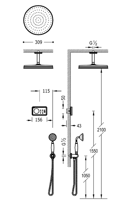 Tres Clasic SHOWER TECHNOLOGY zestaw prysznicowy termostatyczny z baterią podtynkową z deszczownicą stal 092.262.02.AC