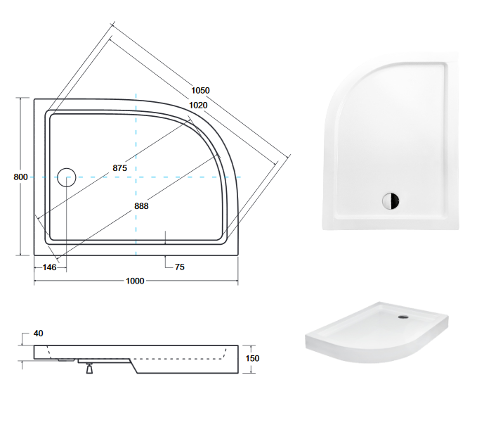 PMD Piramida Saturn brodzik półokrągły prawy 100x80 z obudową biały BAS-100-NP