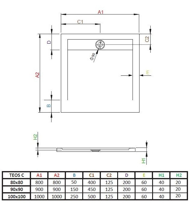 Radaway Teos C Stone brodzik kwadratowy płaski 80x80 cm konglomerat efekt kamienia cemento HTC8080-74